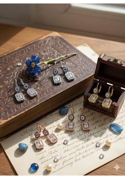 925 Ayar Papatya Silver Baget Taşlı Nazar Küpe.rose.gold.rodaj Gümüş