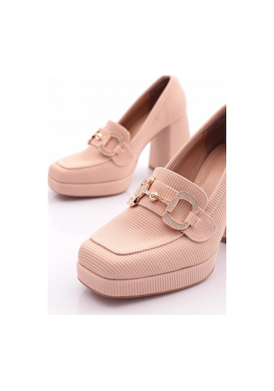 Dgn 0951 Kadin Küt Burun Tokali Platform Topuklu Ayakkabi 0951-2216-R11645 Bej
