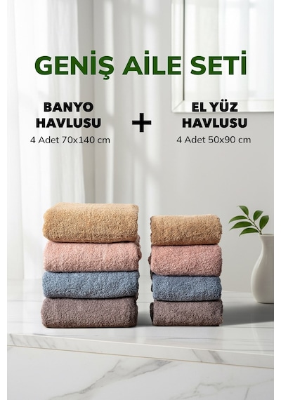 8 Li Çizgili Geniş Aile Seti Bej Fume Kahve Pudra Mavi Pamuk El Yüz Banyo Seti 50x90 Cm 70x140 Cm Renklı