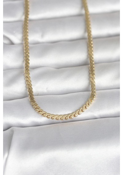 Ceylan Adam Cm 14k Gold Renk Yassı Ezme Zincir Model 60 Cm Kadın Kolye Çok Renkli