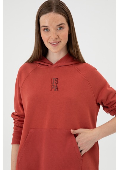 U.S. Polo Assn. Kadın Kiremit Yırtmaçlı Kapüşonlu Sweatshırt 50313611-VR026