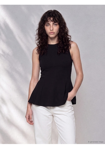 Lcwaıkıkı Petite Siyah Bisiklet Yaka Peplum Bluz
