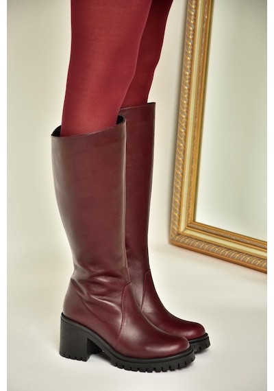 Fox Shoes R654047703 Bordo Hakiki Deri Kalın Topuklu Kadın Çizme Bordo-hakiki Deri Bordo