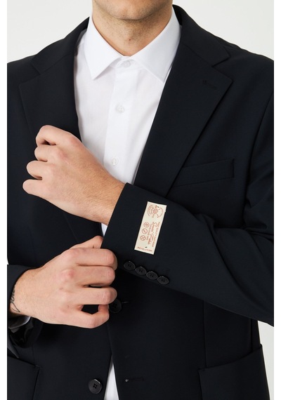 Siyah Modern Slim Fit Düz Kumaş Klasik Kesim Takım Elbise Siyah