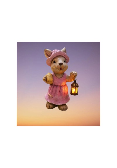 Led Fenerli Sevimli Tavşan Biblo Seti Bahçe & Balkon Işıklı Polyester Tavşan Figür 2 Li Set