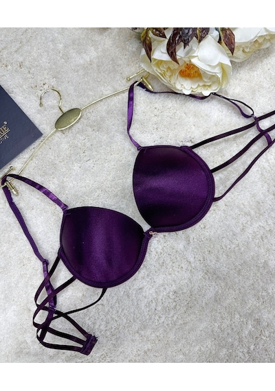 Le Jardin Valeria Biyeli Taşlı Mikro Push-up Arkası İp Detaylı Sü Mürdüm