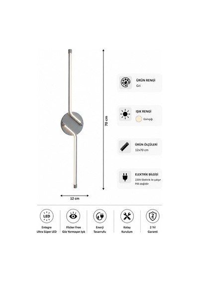Rosa Modern Led Duvar Apliği Günışığı Gri