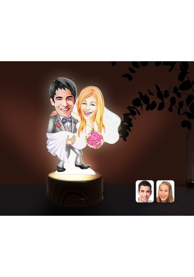 Kişiye Özel Evleniyoruz Karikatürlü Dekoratif 3D Biblo Led Işıklı (481495213)
