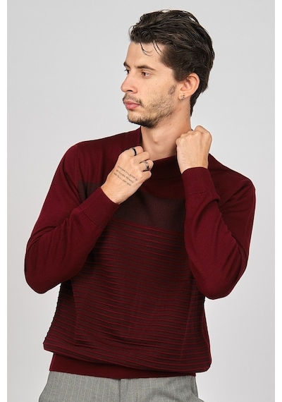 Desen Triko Erkek Desenli Yarım Balıkçı Yün Kazak 0249641 Bordo Bordo