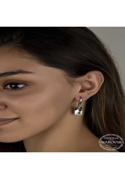 Swarovski Crystal Taşlı Gümüş Beyaz Baget Sallantılı Kadın Küpe