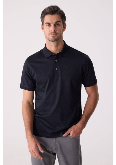 Erkek Füme Regular Fit Merserize Desenli Polo Yaka Tişört