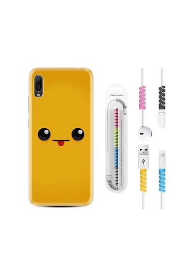 Huawei Y6 2019 Kılıf Kablo Koruyuculu Yellow Sweet 1817