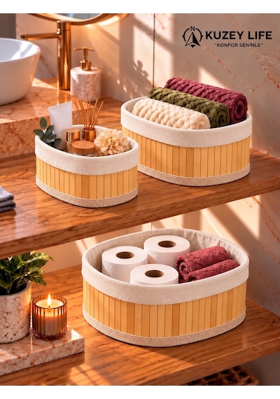 Kuzeylife Bambu Trio Oval 3lü Sepet Seti Kahverengi