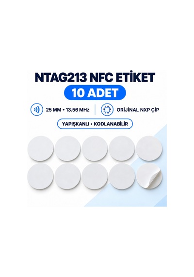 Nfc Etiket - 10 Adet 25 Mm Yapışkanlı Kodlanabilir Ntag213 Diğer
