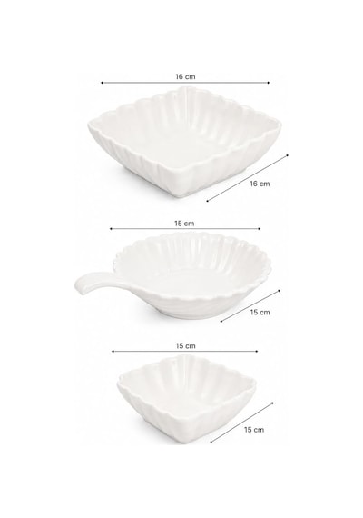 3'lü Beyaz Porselen Kase Seti 3 Farklı Model Salata, Meze Ve Tatlı Sunum Kasesi 15 Cm - 16 Cm Çok Renkli