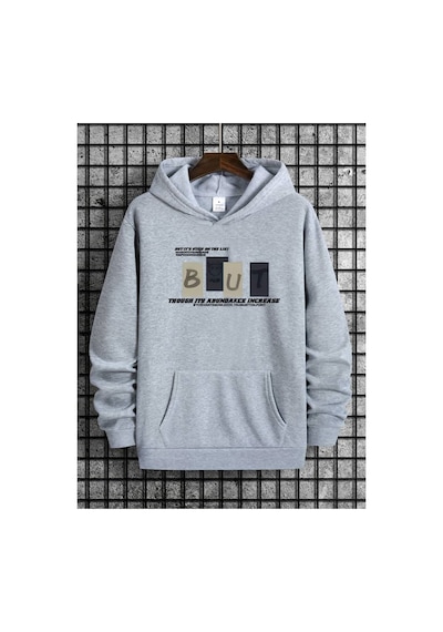 Medinenur But Baskılı Kapüşonlu Sweatshirt Gri