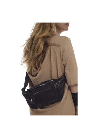 Nahitatyana Unisex Siyah Çok Cepli Hakiki Deri Freebag Bel Çan... Siyah