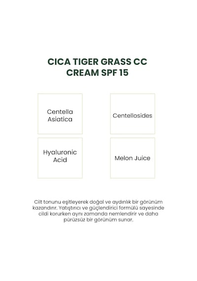Ton Eşitleyici Bariyer Güçlendirici Tiger Grass 15 Spf Cica Cc Krem 30 Ml Çok Renkli