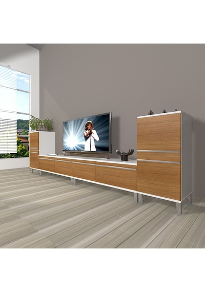 Decoraktiv Eko 9220t Mdf Krom Ayaklı Tv Ünitesi Tv Sehpası Beyaz - Ceviz