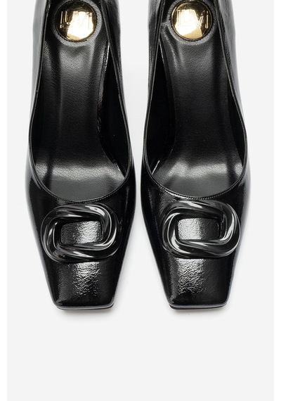 Luvi Shoes Vlınder Siyah Kırışık Rugan Tokalı Kadın Topuklu Ayakkabı