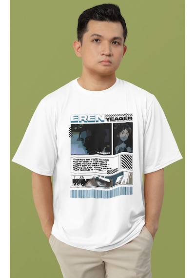 Eren Yeager Yeagerist Baskılı Unisex Oversize Attack On Titan Ani Beyaz