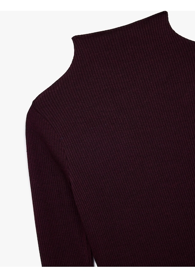 Koton Kaşkorse Kumaş Slim Fit Uzun Kollu Dik Yaka Fitilli Tişört Bordo 7wak50008ek
