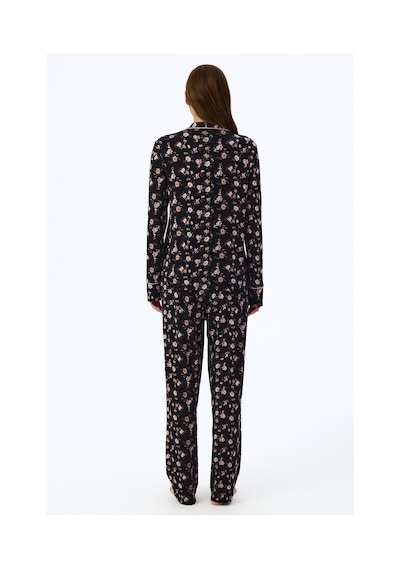 Penti Siyah Floral Dream Uzun Kollu Gömlek Pantolon Pijama Takımı