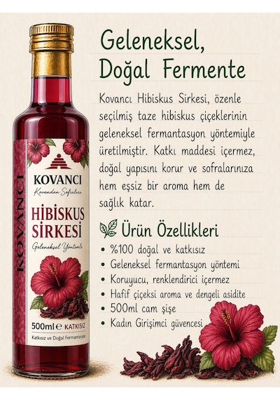 Hibiskus Sirkesi 500 Ml %100 Doğal Fermente Katkısız