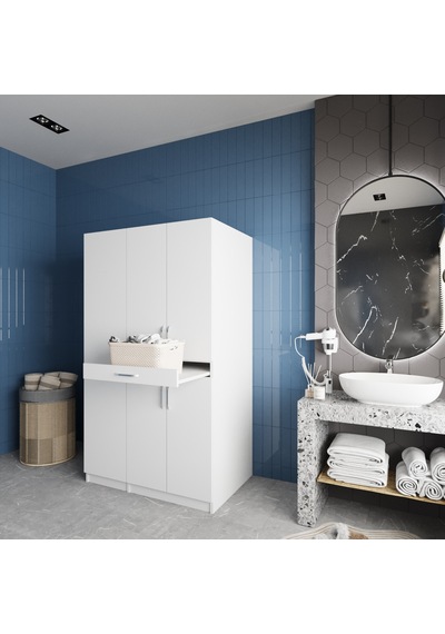 Tina Çamaşır Ve Kurutma Makinesi Dolabı Banyo Dolabı Beyaz Beyaz