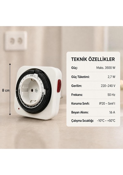Mekanik Zaman Ayarlı Priz 3500w 16a 24 Saat Programlanabilir Otomatik Açma Kapama Çay Ve Kahve Makinesi, Ayd Diğer