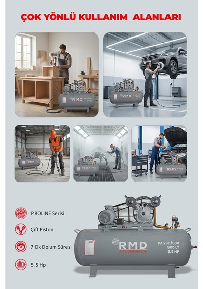 R.m.d Kompresör Hava Kompresörü Pistonlu 500 Lt 2 Kafa 8 Bar 5.5 Hp I Paı290ı500