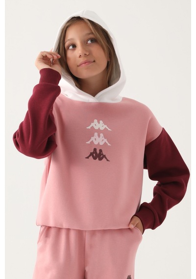 Kappa Pembe Garnili Kol Detaylı Kapüşonlu Kız Çocuk Sweatshirt 5274-41940 Pembe