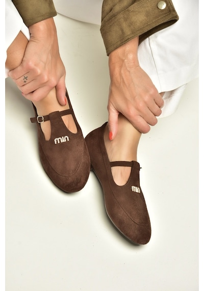 Fox Shoes Z820770502 Kahverengi Süet T-bantlı Mary Jane Babet