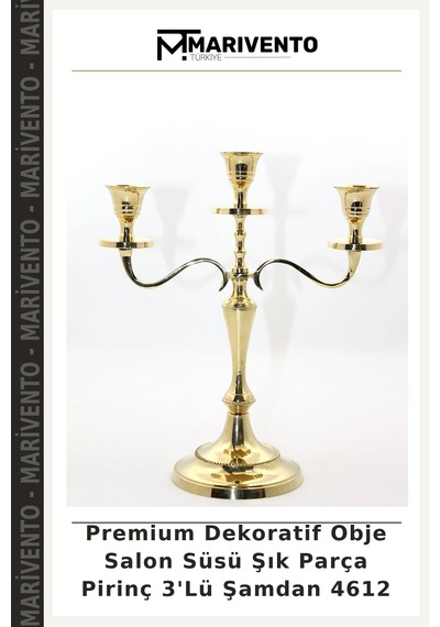 Premium Dekoratif Obje Salon Süsü Şık Parça Pirinç 3'lü Şamdan 4612 Çok Renkli