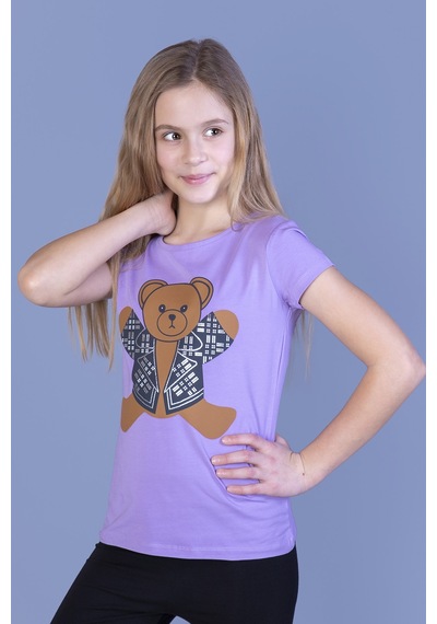 Toontoy Kids Toontoy Kız Çocuk Ayıcık Baskılı Tişört Lila