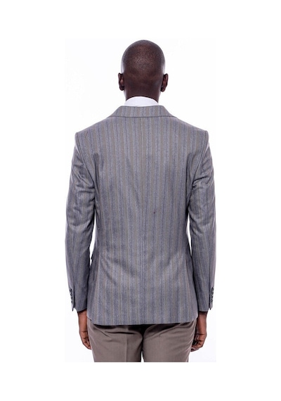 Ekose Çizgili Slim Fit Gri Erkek Ceket - Wessi Gri