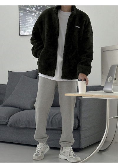Genius Store Oversize Tam Fermuarlı Kuzu Sweatshirt İçi Polarlı Sherpa Kumaş Sweatshirt Haki