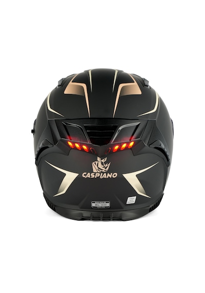 Caspiano Homer Full-face Led Işıklı Glossy Black / Gold Motosiklet Kaskı Ece-r 22.06 Sertifikalı Sarı