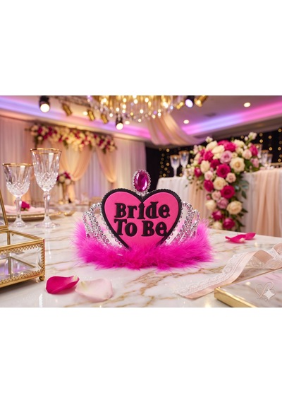 Bride To Be Fuşya Tüylü Kalpli Gelin Tacı Bekarlığa Veda Kına Gecesi Parti Aksesuarı Diğer