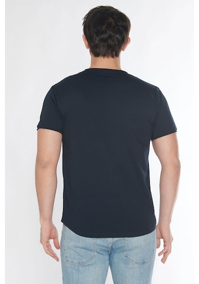 Black Horn Erkek Geniş Yaka %100 Pamuk Salaş T-shirt Lacivert