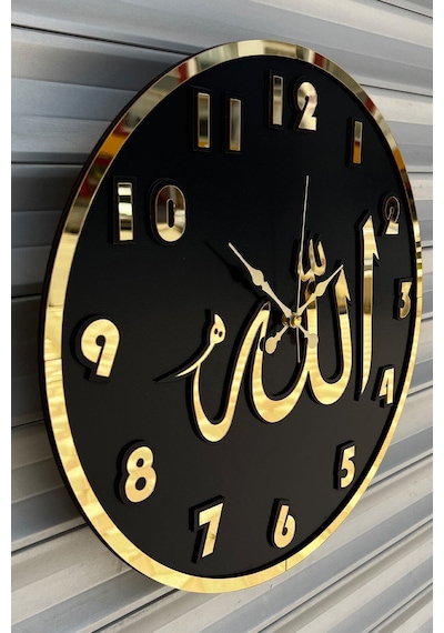 Pey Aksesuar Dekoratif Duvar Saati Ahşap Ve Aynalı Allah Lafzı Siyah-siyah-gold