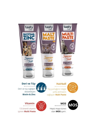 Kedi Malt Paste 100 Gr + Multi Cat Paste 100 Gr + Biotin Paste 100 Gr 3x100 Gr