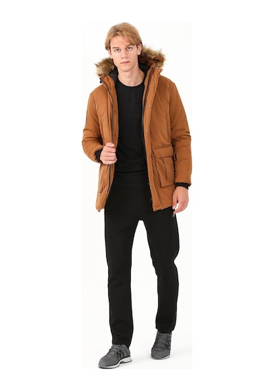 Maraton Sportswear Regular Erkek Kapşonlu Uzun Kol Basic Camel Parka 21302 Camel
