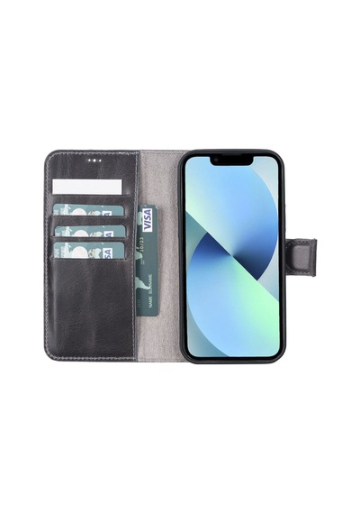 Apple Uyumlu  iPhone 12 Pro Deri Cüzdanlı Kılıf Vs4ef Gri