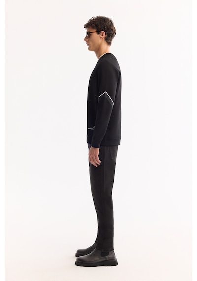 Avva Erkek Siyah Bisiklet Yaka Pamuklu Bi-stretch Baskılı Regular Fit Sweatshirt A52y1258