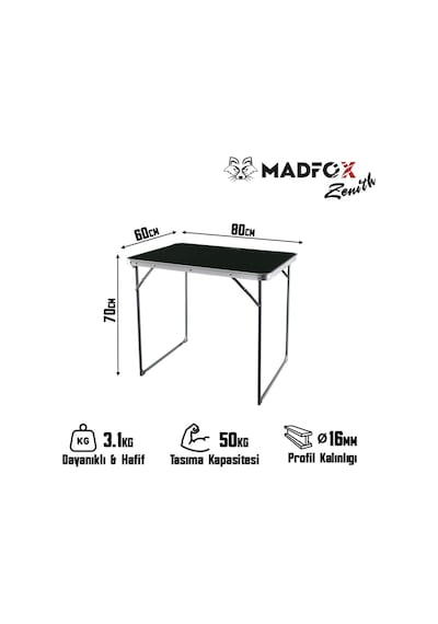 Madfox Zenith Katlanır Kamp Masası Siyah Karışık