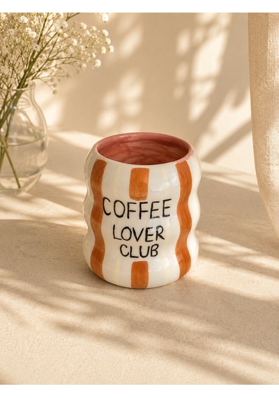 Coffee Lover El Yapımı Seramik Kupa Kahverengi - Krem