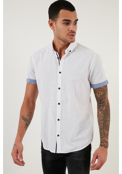 Buratti Pamuklu Slim Fit Düğmeli Yaka Kısa Kollu Erkek Gömlek Cf21S112546 Beyaz