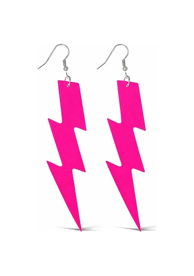 80 Ler 9039lar Retro Neon Pembe Şimşek Küpe 10 Cm "