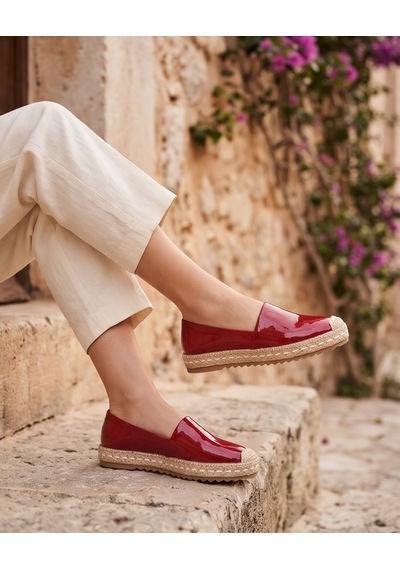 Futsishoes Lucıa Bordo Hakiki Rugan Deri Dikiş Detaylı Kadın Espadril
